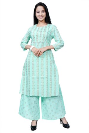 Green pintex kurti with plazzo