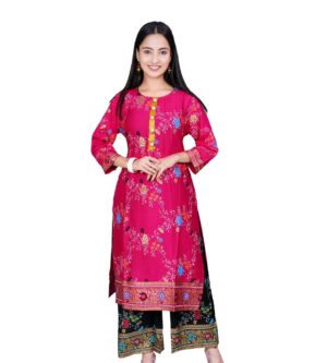 PINK GREEN FESTIVE KURTA AND PLAZZO SET